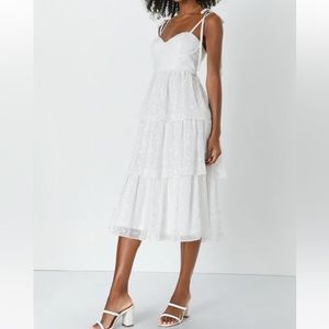Lulus Vineyard Visit White Embroidered Tie-Strap Tiered Midi Dress